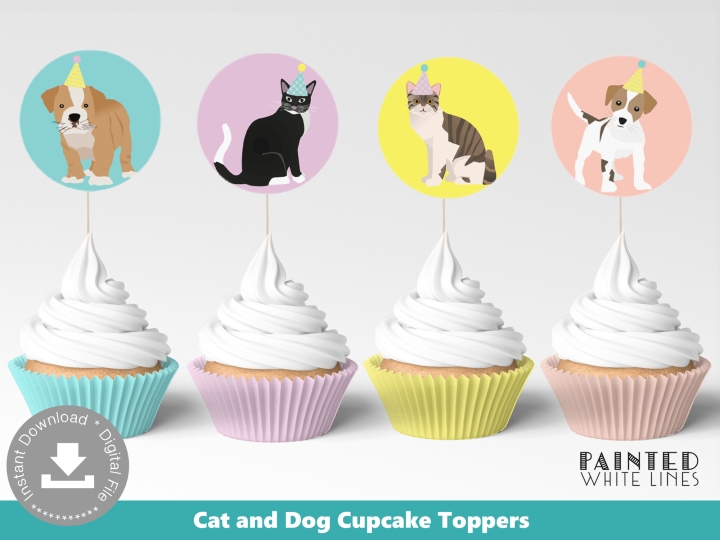 Printable Puppy and Kitty Cat Cupcake Toppers Wrappers