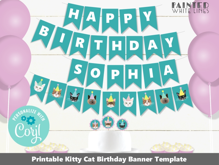 Kitty Cat Birthday Party Banner
