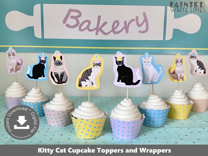 Printable Kitty Cat Cupcake Toppers Wrappers