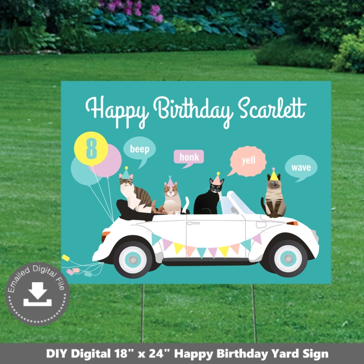 Kitty Cat Party Birthday Yard Sign 18x24