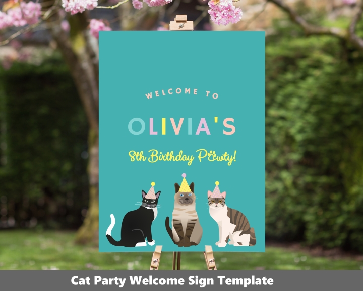 Cat Party Welcome Sign Poster Sizes