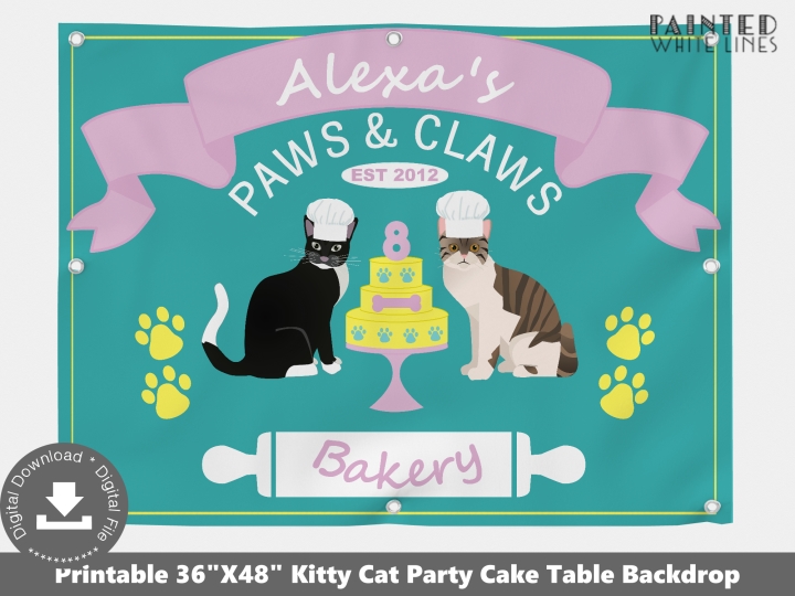 Personalized Kitty Cat Cupcake Baking Party Backdrop