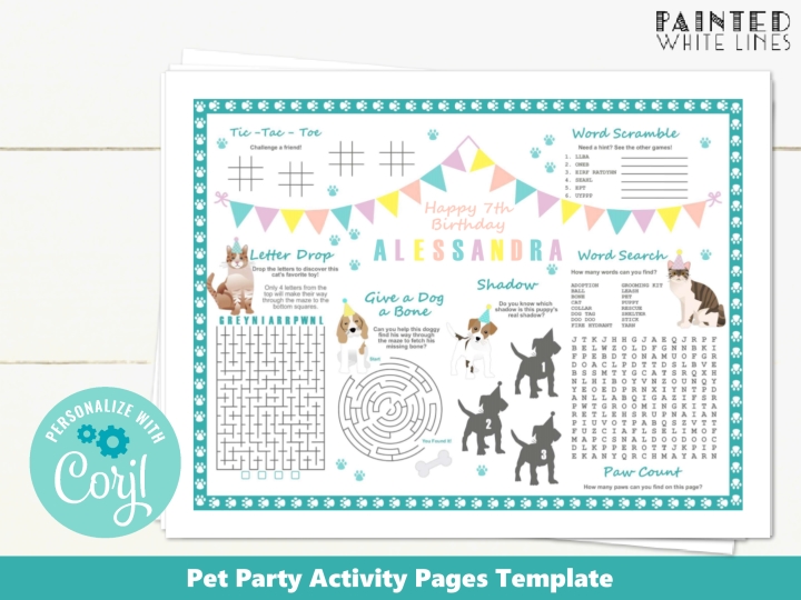 Dog and Cat Party Activity Sheet
