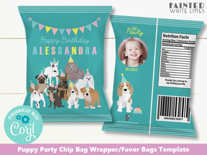 Puppy Party Printable Favor Bag Template