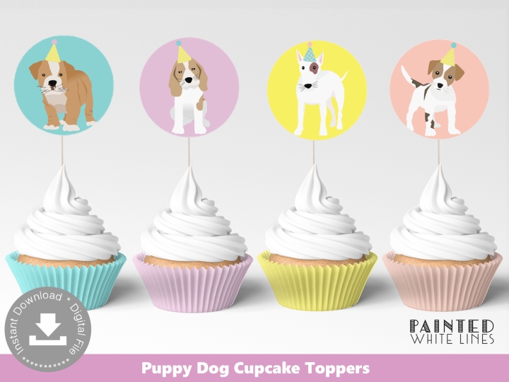 Printable Puppy Party Cupcake Toppers Wrappers