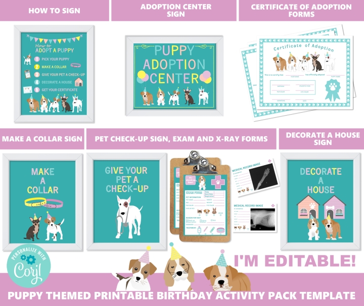 EDITABLE Adopt a Puppy Party Activities