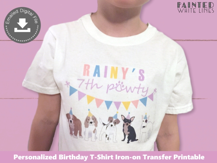 Puppy Dog Party Girl Birthday Shirt Iron On Transfer Digital File