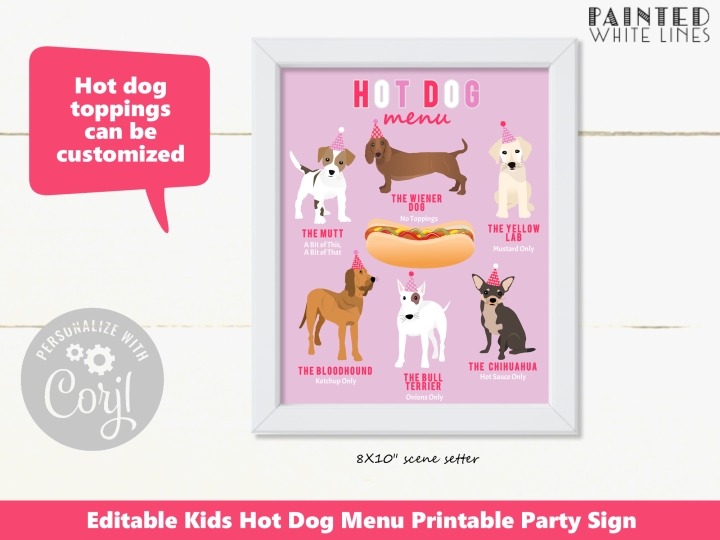 Pink Puppy Party Hot Dog Party Menu