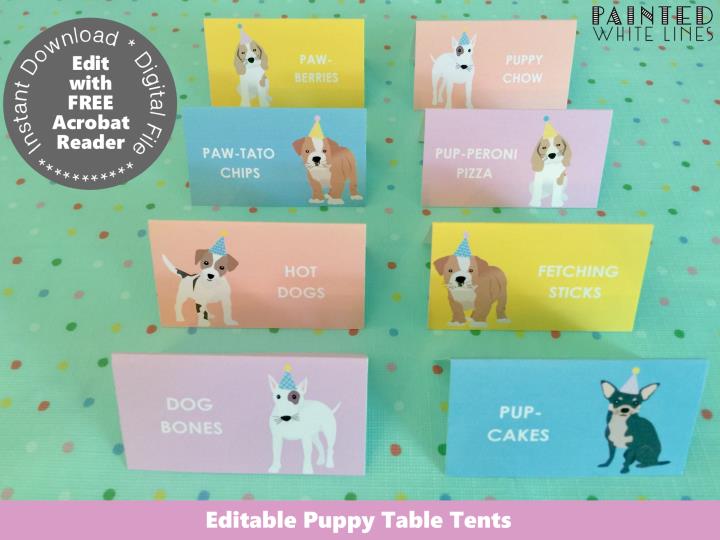 Puppy Party Table Tent Cards Template