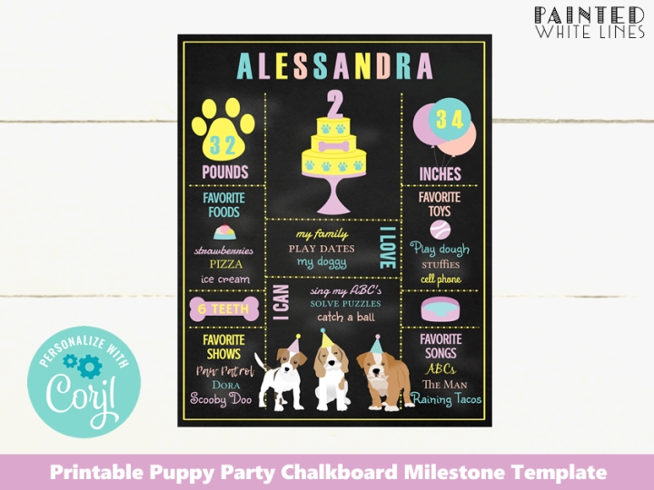 Puppy Party Birthday Milestone Board