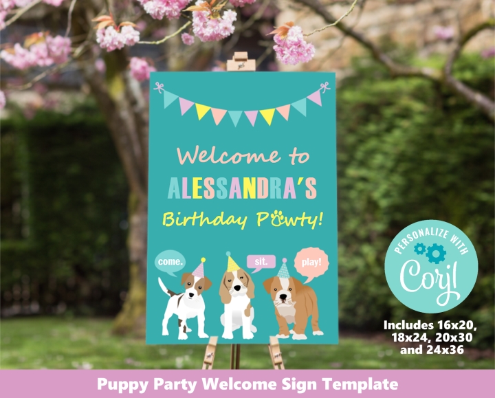Puppy Dog Party Welcome Sign Poster Sizes 