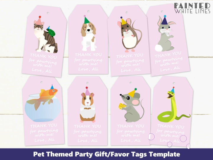 Pet Party Favor Tags Editable Printable