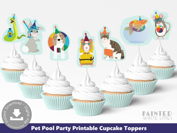 Birthday Pet Pool Party Cupcake Tops 
