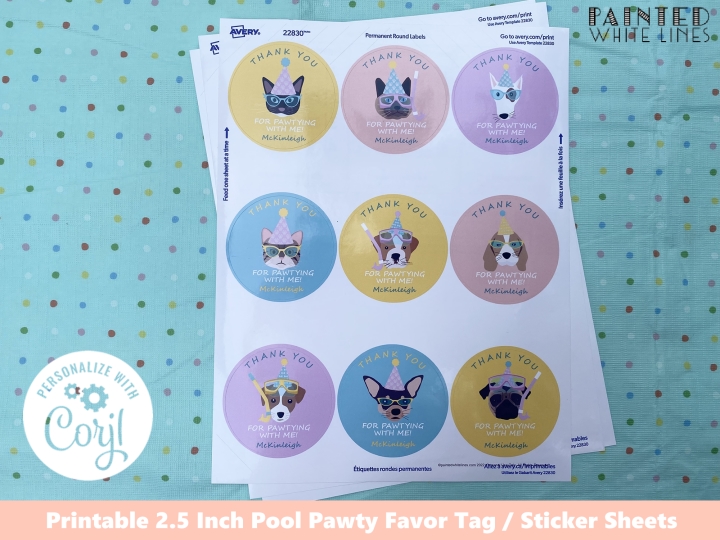 Printable Pool Party Favor Stickers 