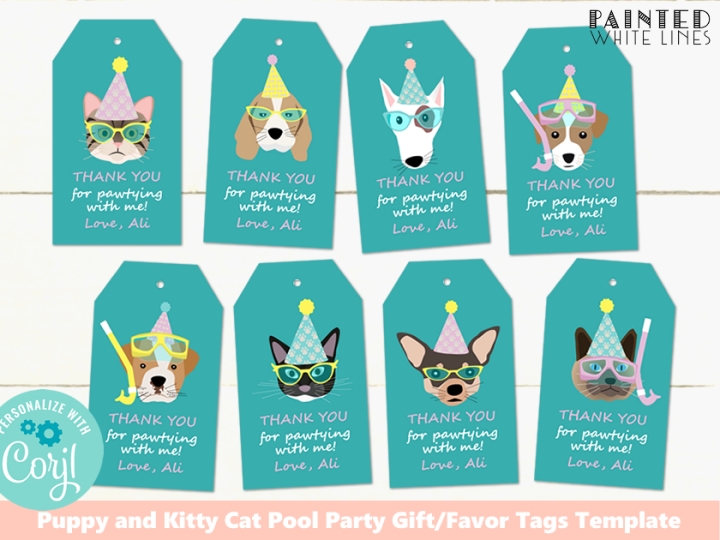 Pool Pawty Pool Party Favor Tags Template