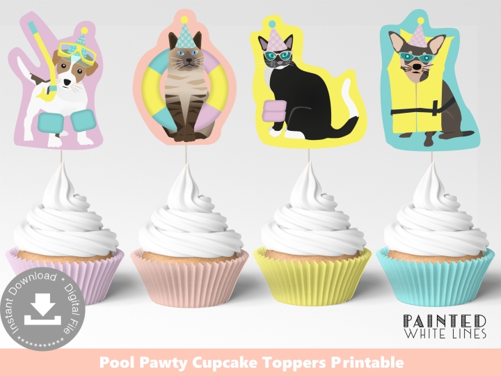 Printable Pool Pawty Cupcake Toppers Wrappers