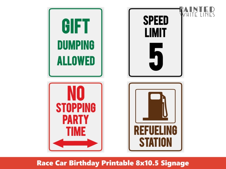 Race Car Theme Party Signage Printable 