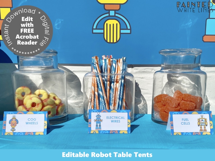 Robot Party Table Tent Cards Template