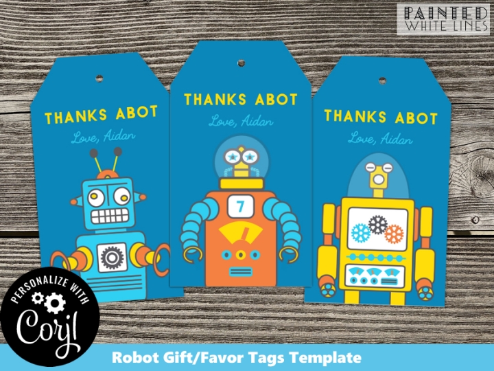 Robot Party Favor Tags Template