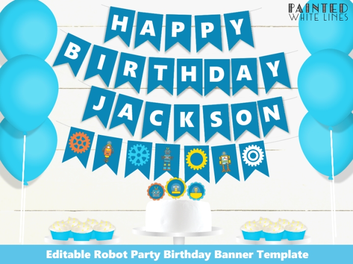 Robot Birthday Bunting Banner Template