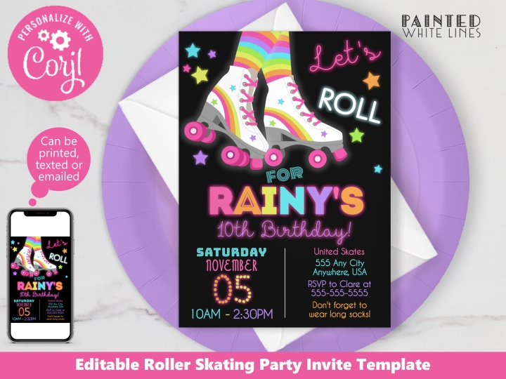 Printable Roller Skating Party Invite 