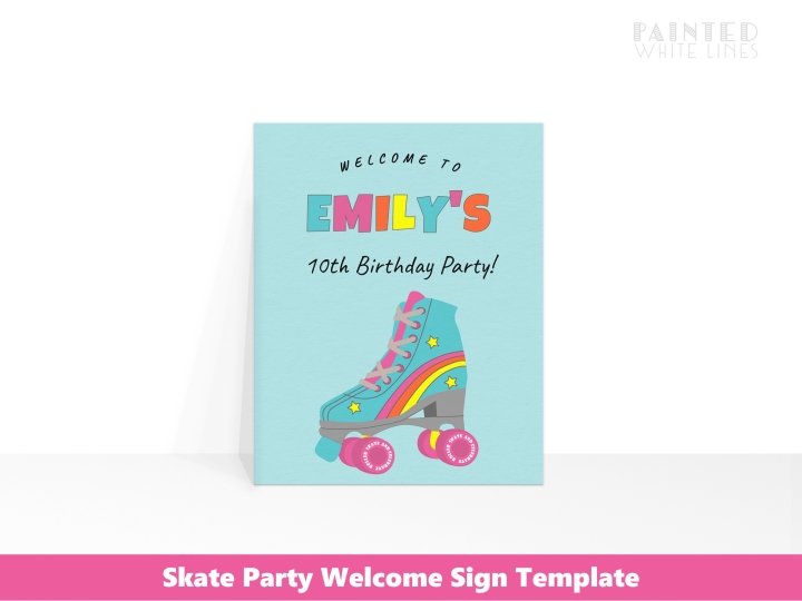 Roller Skating Party Welcome Sign Template