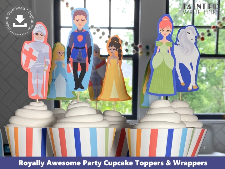 Royally Awesome Princess Knight Cupcake Toppers Wrappers