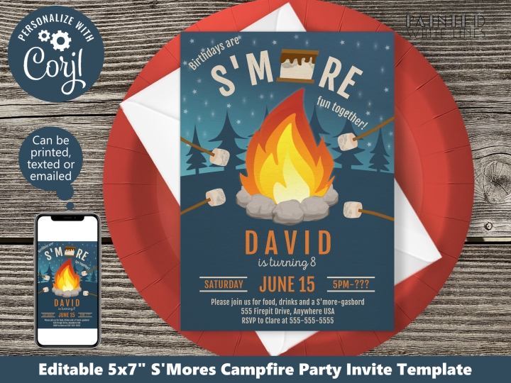 Kids Campfire S'mores Party Invitation 