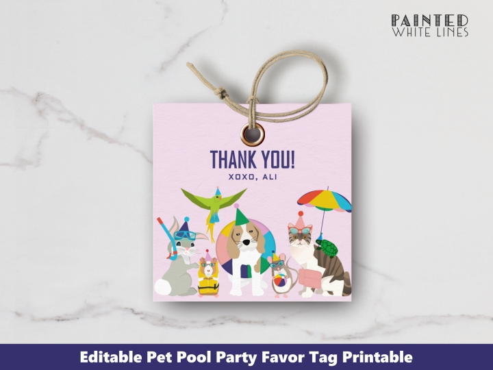 Pool Party Favor Tags Editable 