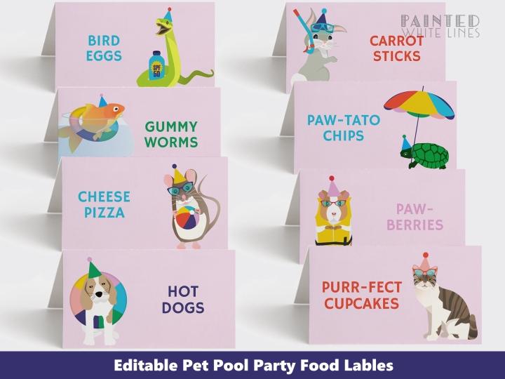 Pet Pool Party Food Labels Printable 