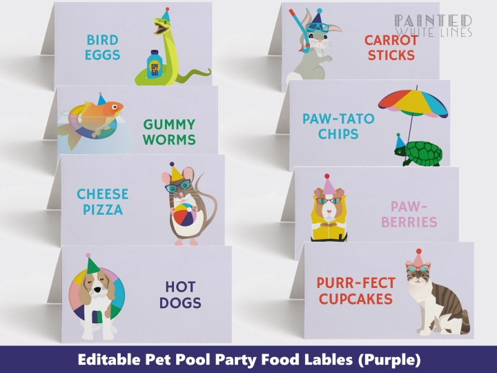 Pet Pool Party Food Labels Printable 