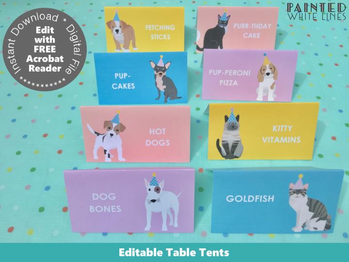 Puppy and Kitty Cat Table Tent Cards Template
