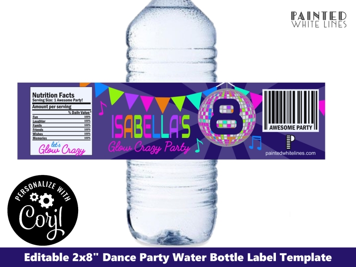 Dance Party Water Bottle Wraps Template