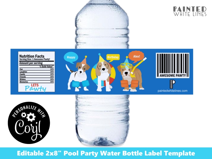 Puppy Party Water Bottle Wraps Template