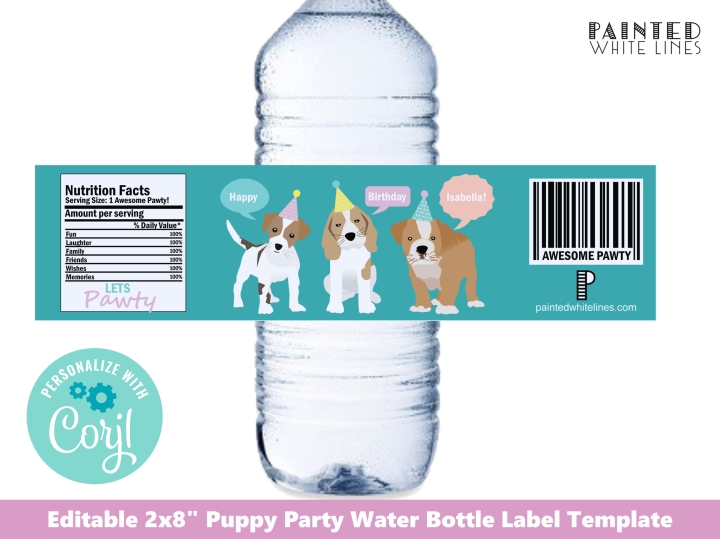 Puppy Party Water Bottle Wraps Template