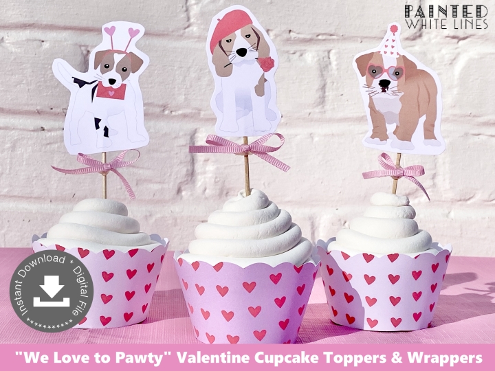 Printable Puppy Love Cupcake Toppers Wrappers