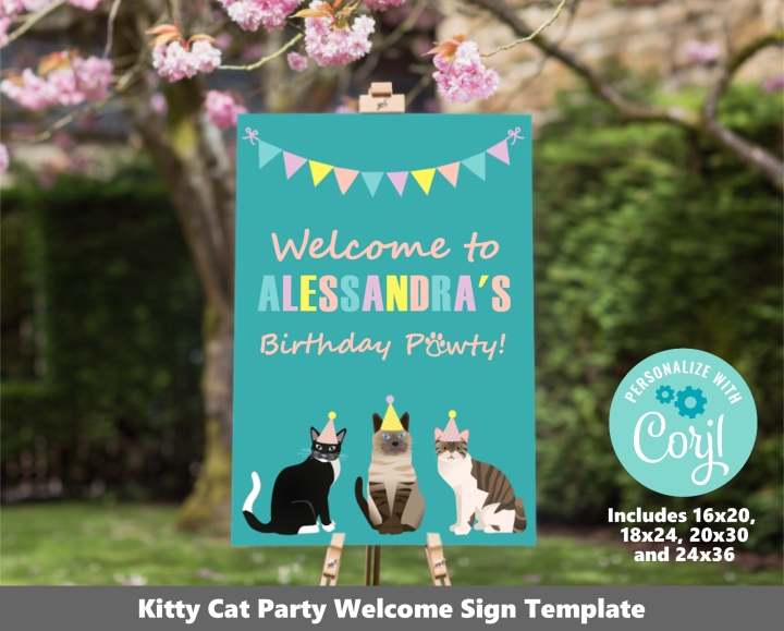 Cat Party Welcome Sign Poster Sizes