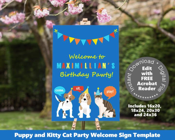 Cat and Dog Welcome Sign Poster Sizes Template