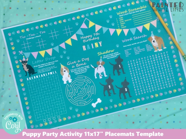 Kids Puppy Party Activity Placemat Printable